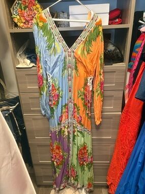 FARM Rio Orange & Green Floral Print Maxi Dress